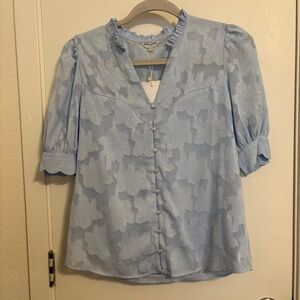 Petite Studio NYC Sky Blue Floral Blouse NWT Sz Small